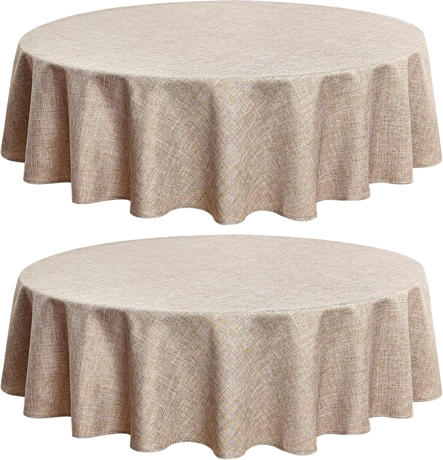 Fitable Faux Linen Round Tablecloths 60 Inches - 2 Pack Neutral Table Clothes Faux Burlap Table Covers for Kitchen, Dining, Party, Farmhouse, Picnic (Great for 20"-48" Round Tables, Nature)