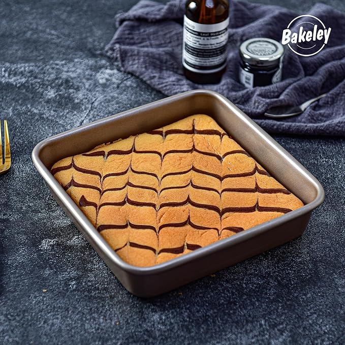7-Inch Nonstick Square Cake Pan with Removable Bottom, Baking and Roasting Pan for Bread or Brownies 7.9" x 7.9" X 1.8" (Champagne Gold)