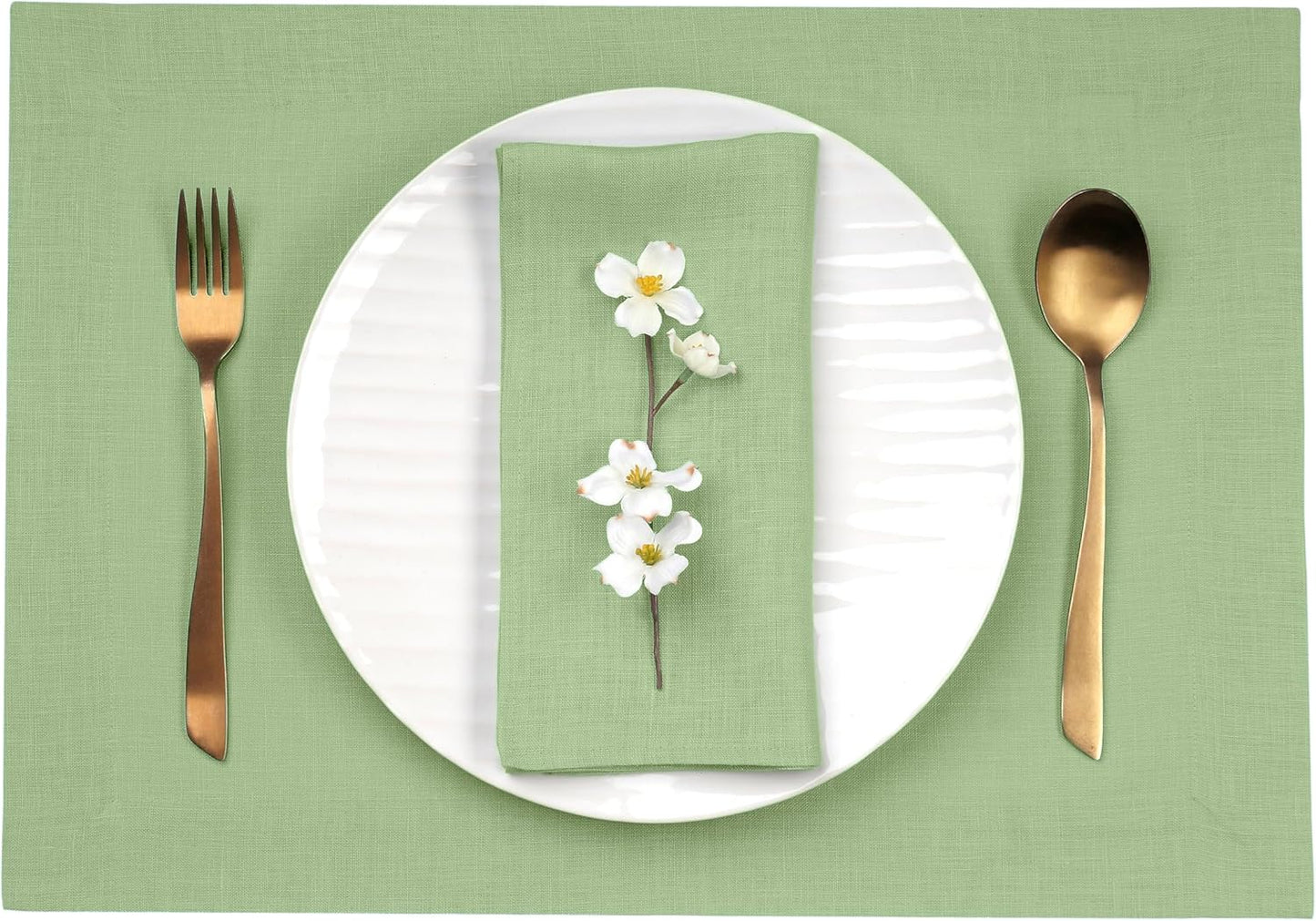 D'Moksha Homes Linen Placemats 14 x 19 Inch - Sage Green Placemats Set of 4-100% Pure Linen Table Place Mats for Fall, Autumn and Halloween - Handcrafted and Machine Washable