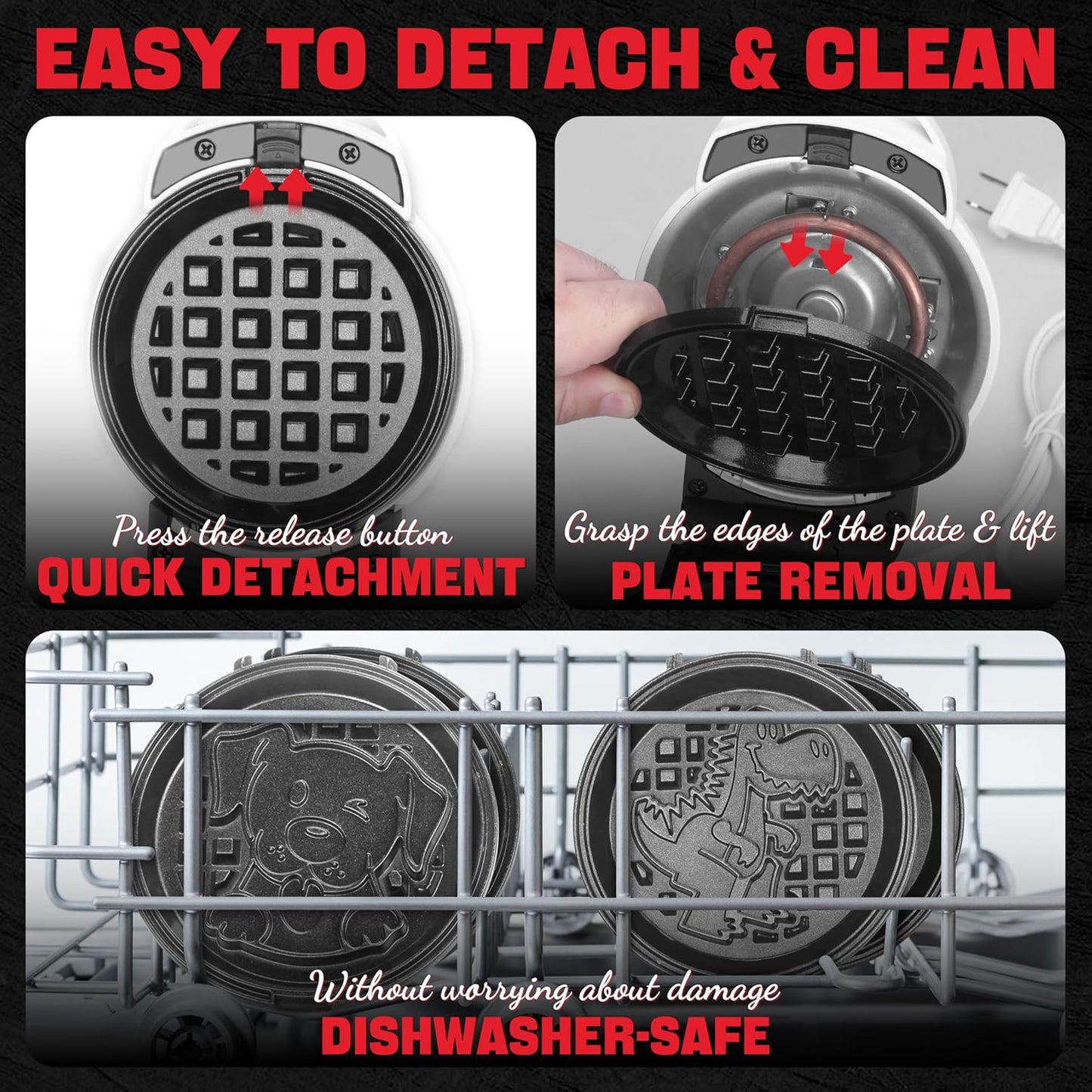 6-in-1 Mini Waffle Maker With Removable Plates, 4.5'' Mini Waffle Iron for Holidays, Parties & Events Waffle Maker Machine, 8 Plates with Premium Ceramic Coating, White