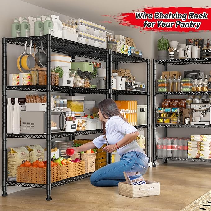 REIBII Wire Shelving Storage Shelves Metal Shelves Heavy Duty Shelving Adjustable Garage Storage Wire Shelf Pantry Shelves for Bedroom Kitchen Rack 35.5''W x 14''D x 59''H
