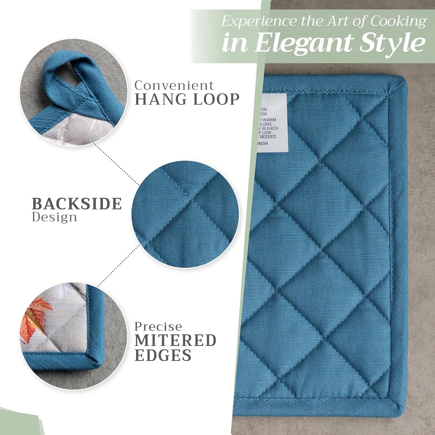 Maison d' Hermine 100% Cotton Oven Mitt & Pot Holder Set (7.5"x13" & 8"x8") Heat Resistant BBQ Cooking Gloves with Loop for Thanksgiving Christmas Decorations Handling Hot Pans (Equinoxe - Grey)