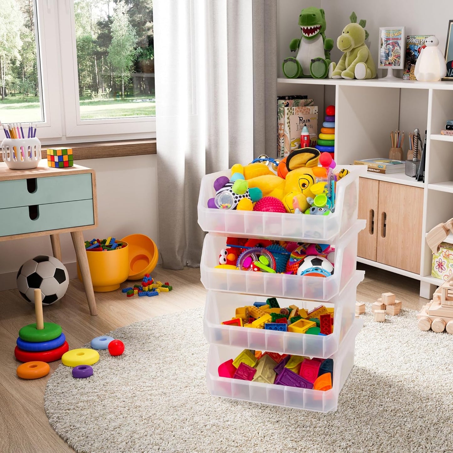 Plastic Containers for Organizing and Storage Bins for Closet, Kitchen, Office, Garage or Pantry Organization, Stackable Bins, Extra Large (14.8" x 16.5" x 7"), 4-Pack, Clear