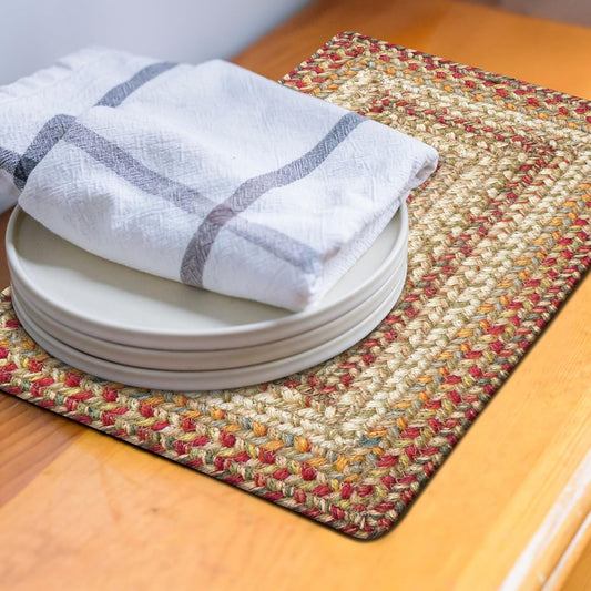 Homespice Harvest Premium Jute Braided Placemat Set of 4-10x15 Rectangular Beige, Tan Reversible, Natural Jute Yarn Rustic, Country, Primitive, Farmhouse Style