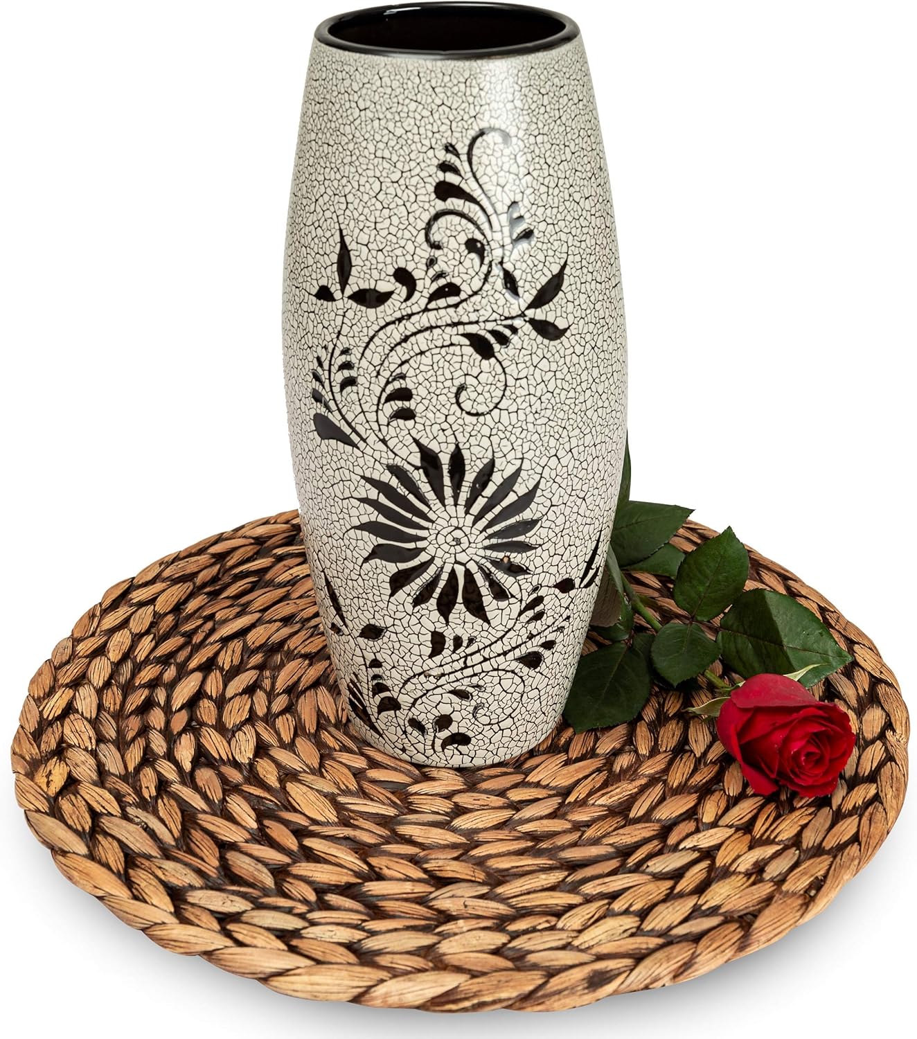 CENBOSS Woven Placemats (11.8" Set of 4, Brown Wash) Round Placemat, Wicker Place mats, Rattan Place mat, Plate Chargers