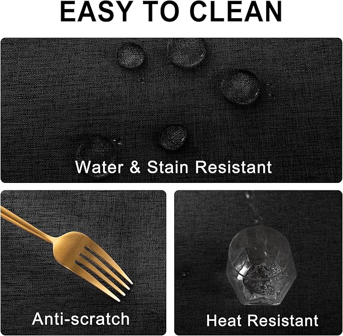 DWCN Black Table Cloth Rectangle - Faux Linen Fabric Waterproof Spill-Proof Wrinkle and Stain Resistant Tablecloths Decorative Farmhouse Table Cover for Kitchen Dining Party, 54 x 80 Inch