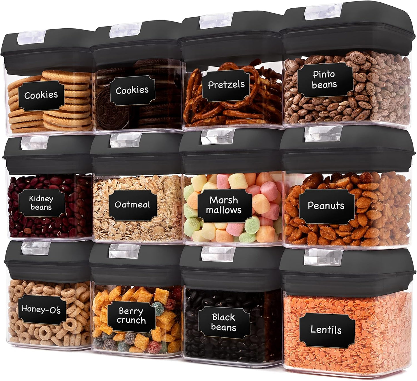 Cheer Collection Airtight Food Storage Containers, Kitchen Storage Containers for Pantry, Set of 12 Food Containers with Lids Airtight, Pantry Storage Containers & Organizers with Lids, 5L, Black