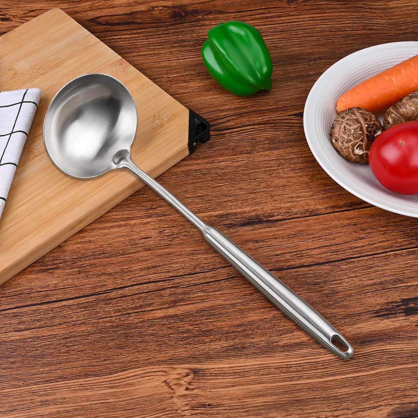 FJNATINH Soup Ladle Stainless Steel, Food Grade Metal Kitchen Ladle Spoon for Canning Soups Sauces, Easy to Clean, 15 Inches