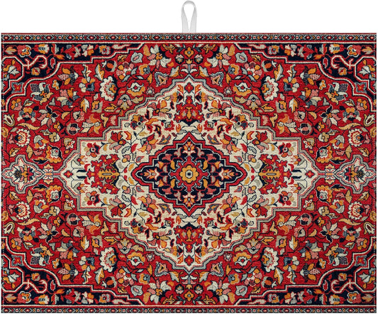 Boho Vintage Ethnic Dish Drying Mat for Kitchen Counter Persian Original Tribal Drying Pad Absorbent Dish Drainer Rack Mats Draining Pad