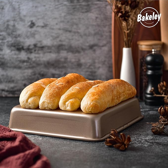 9x9 Baking Pan, 9 inch Brownie Pan, 9'' Square Cake Pan, Nonstick Carbon Steel, Shallow Dish Bakeware for Oven Baking (Champagne Gold)