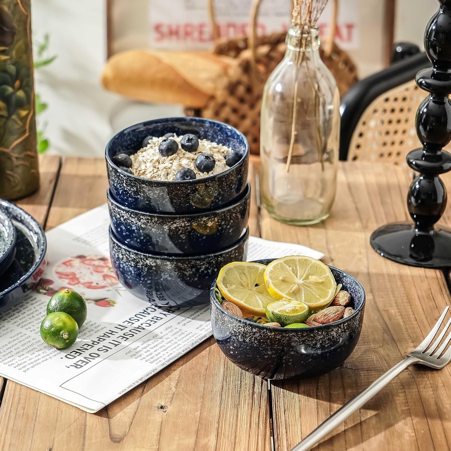 S&Q'S CERAMICS Ceramic Small Bowls for Kitchen, Set of 6, 9 oz Ice Cream Bowls, Small Bowl Set for Dipping, Breakfast, Oatmeal, Microwave and Dishwasher Safe (Navy Blue)