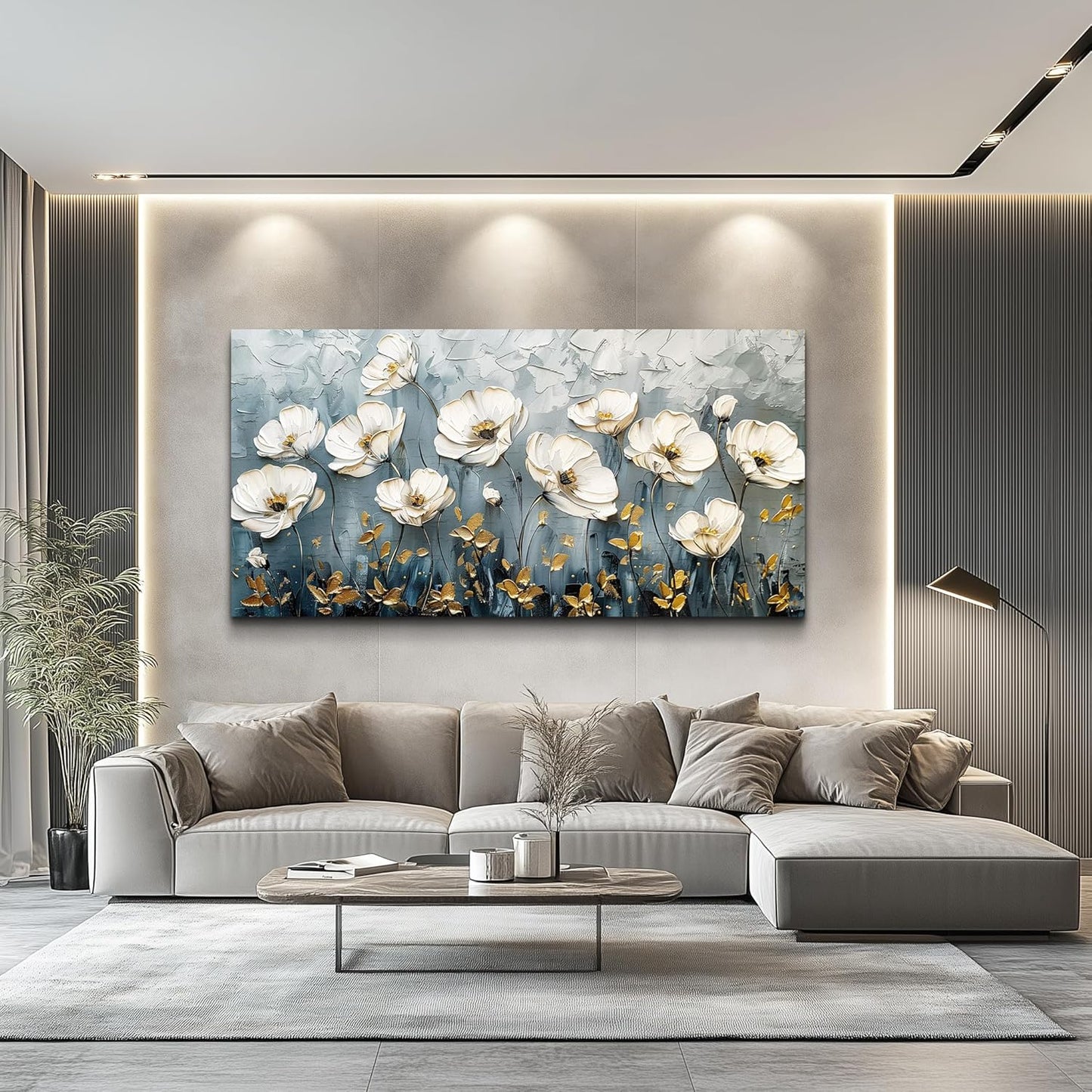 QIYILEXWART Canvas Wall Art For Living Room Large Wall Decor For Office Bedroom Decorations Textured White Flower Landscape Pictures Farmhouse Painting Artwork Room Wall Mural Aesthetic Home Decor 30x60 In