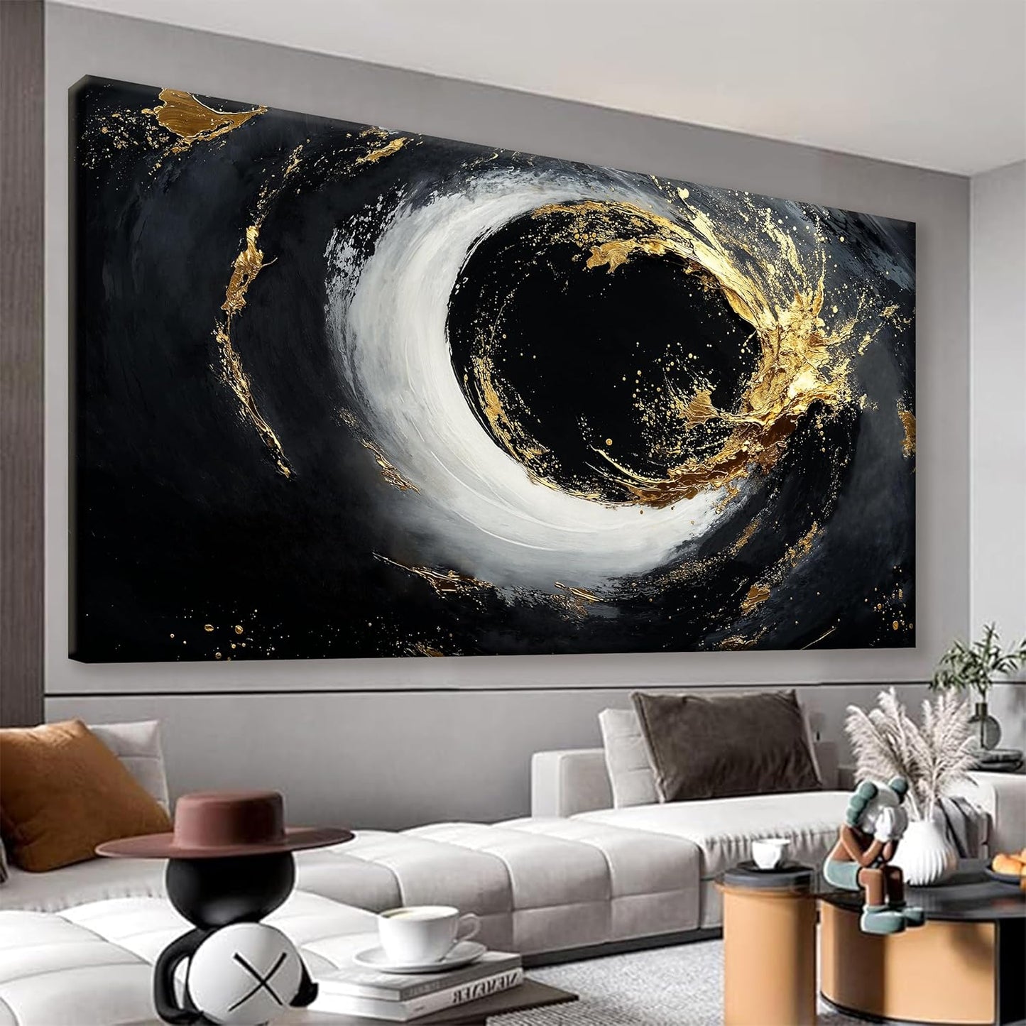 Tsomzxng Canvas Art Wall Decor Print Modern Abstract Art Paintings Black And Gold Wall Art Prints Abstract Wall Art Pictures For Bedroom Kitchen Office Home Artwork 20" × 40"