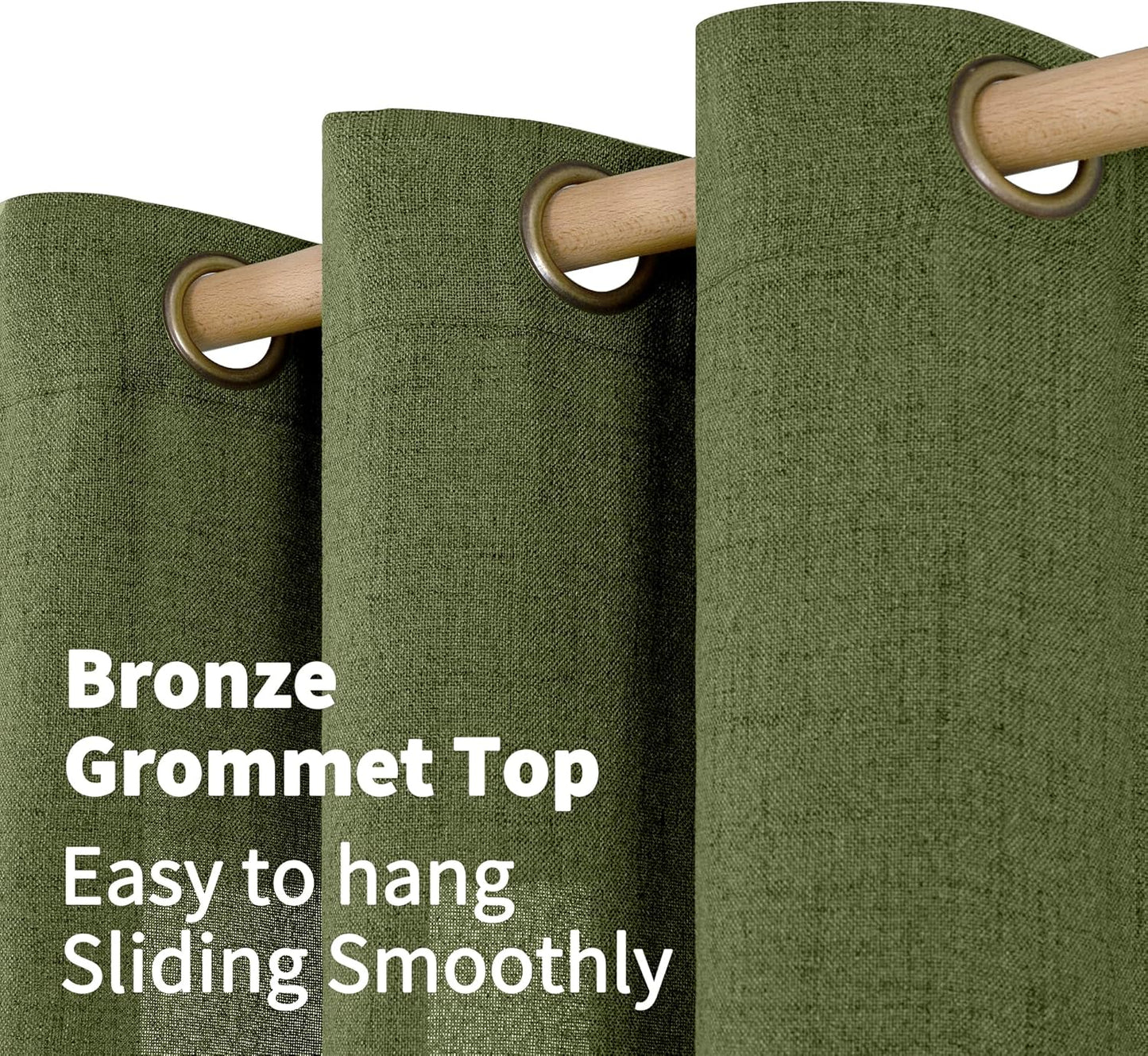 YoungsTex Olive Linen Curtains 40 Inches Length for Kitchen Window, Dark Green Textured Light Filtering Drapes Semi Sheer with Bronze Grommet for Bathroom Bedroom, 2 Panels, 42 X 40 Inch