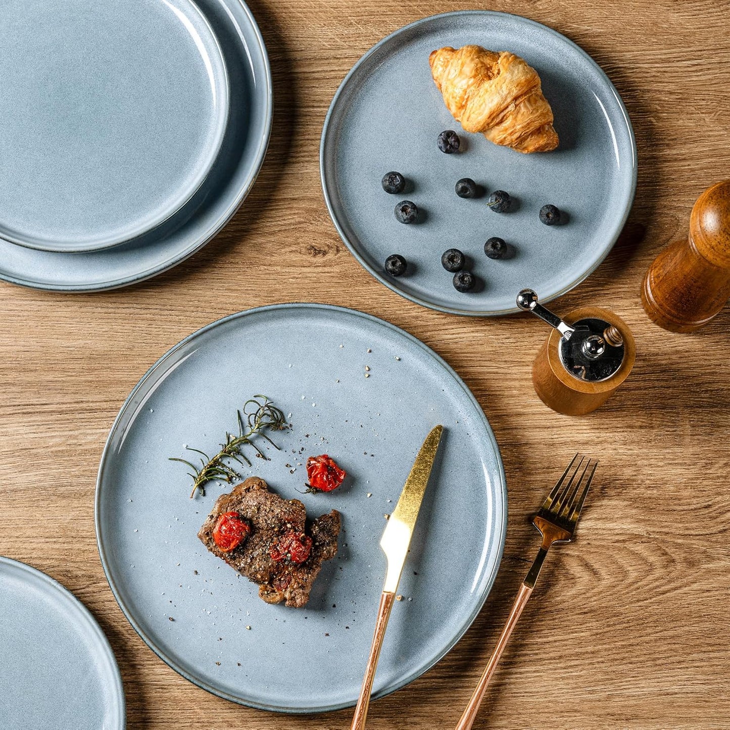 AmorArc Stoneware Dinnerware Sets for 8,Round Reactive Glaze Ceramic Plates and Bowls Set,Highly Scrath Resistant | Dishwasher & Microwave Safe Dishes Set,Service for 8 (24pc)