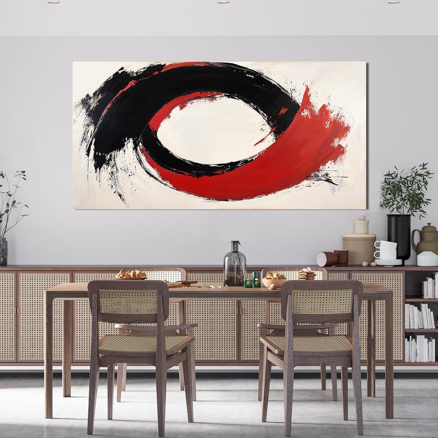 Abstract Wall Art Decor Minimalist Black Wall Art Prints Abstract Canvas Art Wall Decor Large Modern Wall Art Red Wall Art Pictures for Living Room Artwork for Walls Bedroom Office Decor 24" X 48"