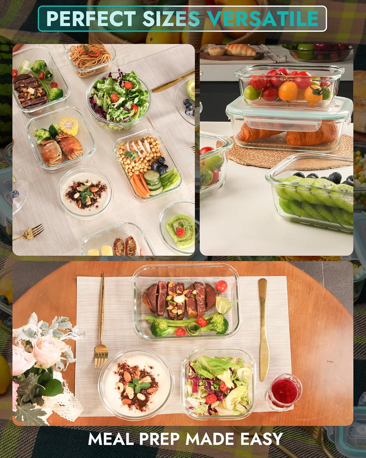 6-Piece Borosilicate Glass Food Storage Containers Set with Airtight Lids - Oven, Microwave & Freezer Safe, Leak-Proof, BPA-Free - Baking, Meal Prep & Gift Ready