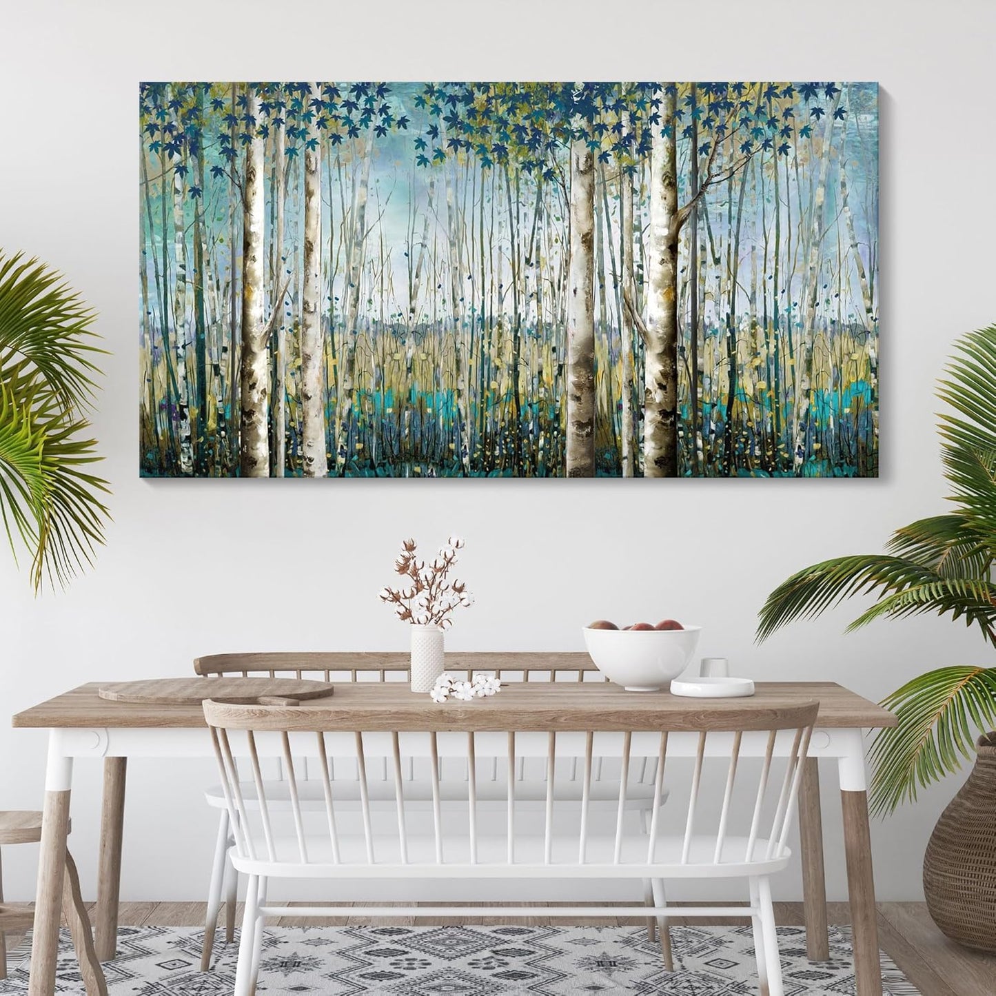 Large Birch Tree Landscape Wall Art - Nature Canvas for Living Room, Bedroom & Dining Room - 29x58IN