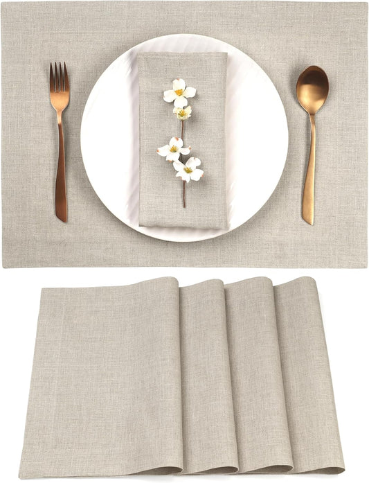 D'Moksha Homes Linen Natural Placemats Set of 4-100% Pure Linen Placemats 14 x 19 Inch for Fall, Autumn and Halloween - Handcrafted and Machine Washable
