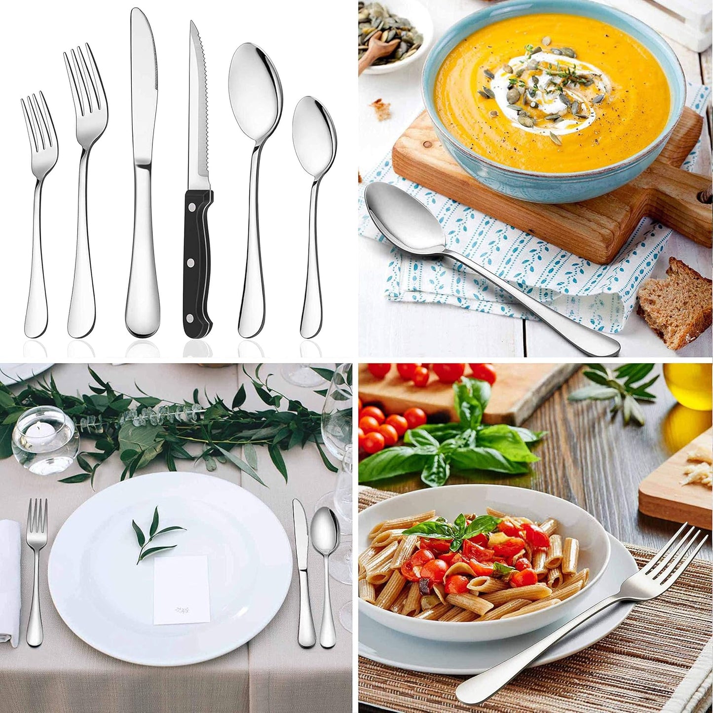 LIANYU 24-Piece Silverware Set, Stainless Steel Flatware Cutlery Set for 4, Fancy Eating Utensils Tableware, Dishwasher Safe, Mirror Finish