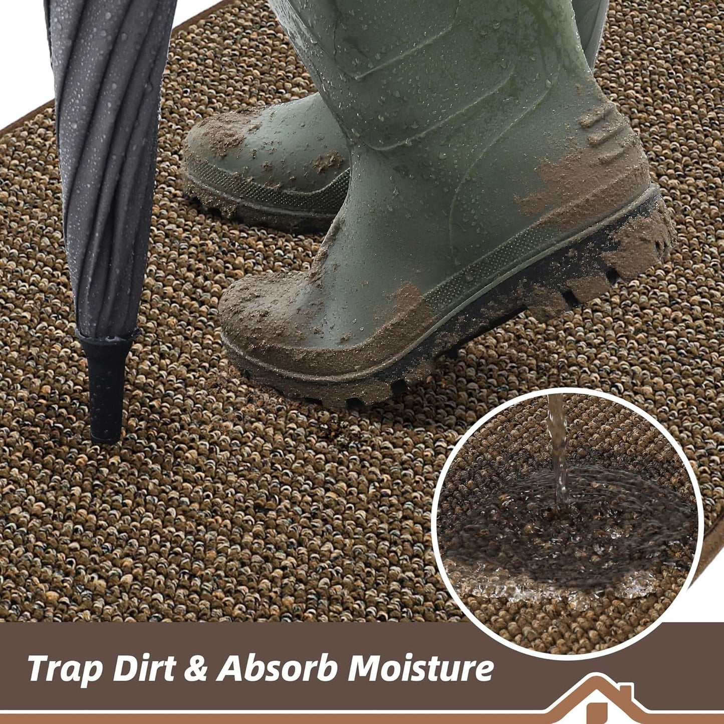 BEQHAUSE Dirt Trapper Door Mat 32" x 48", Non-Slip Washable Doormats Entrance Mat, Dirt Resistant and Absorbent Welcome Mat, Low Profile Floor Mats for Front Back Door and Entryway, Brown