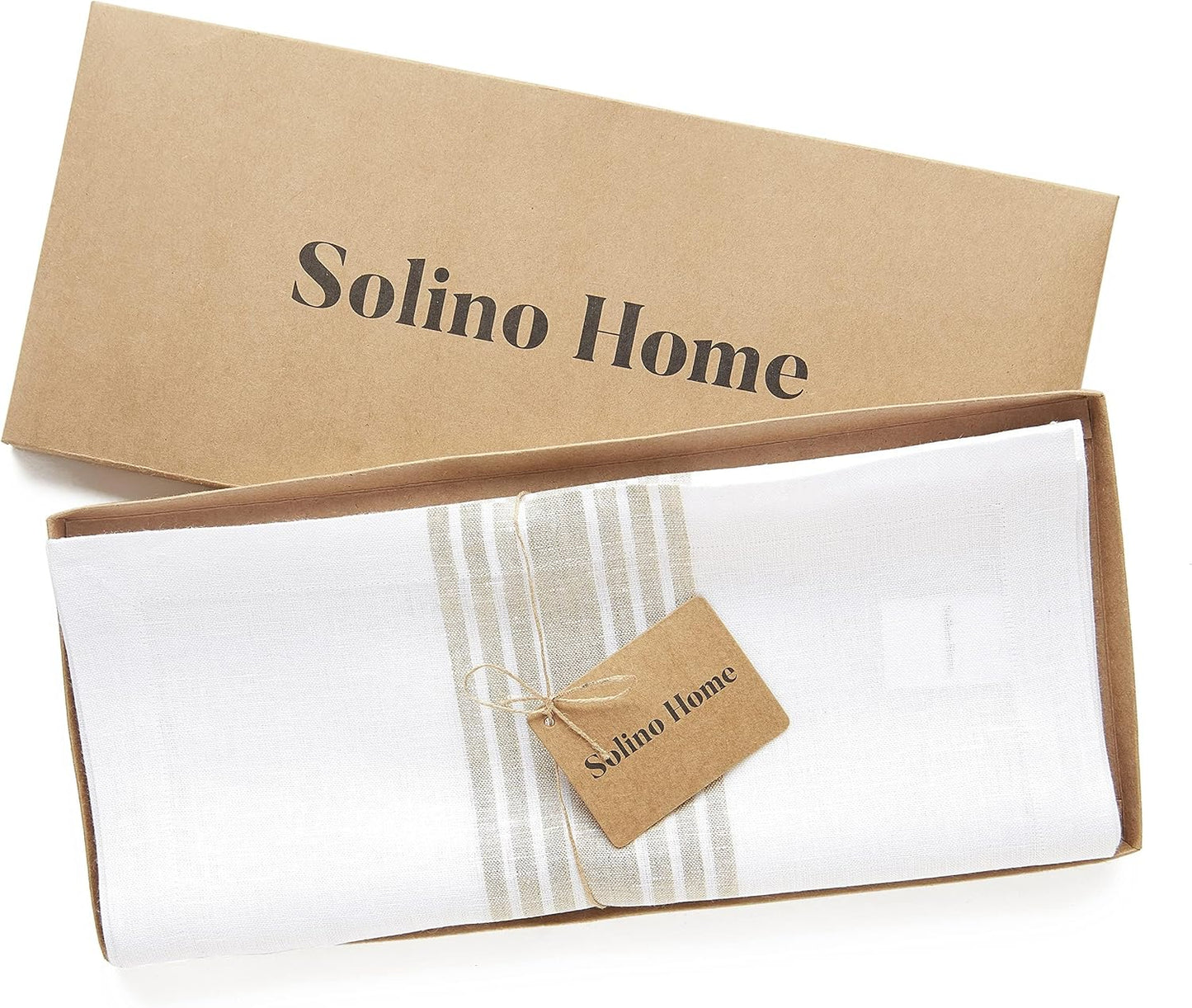 Solino Home Linen Table Runner 156 Inches Long - 100% Pure Linen Natural and White Farmhouse Table Runner 14 x 156 Inch for Dining, Thanksgiving