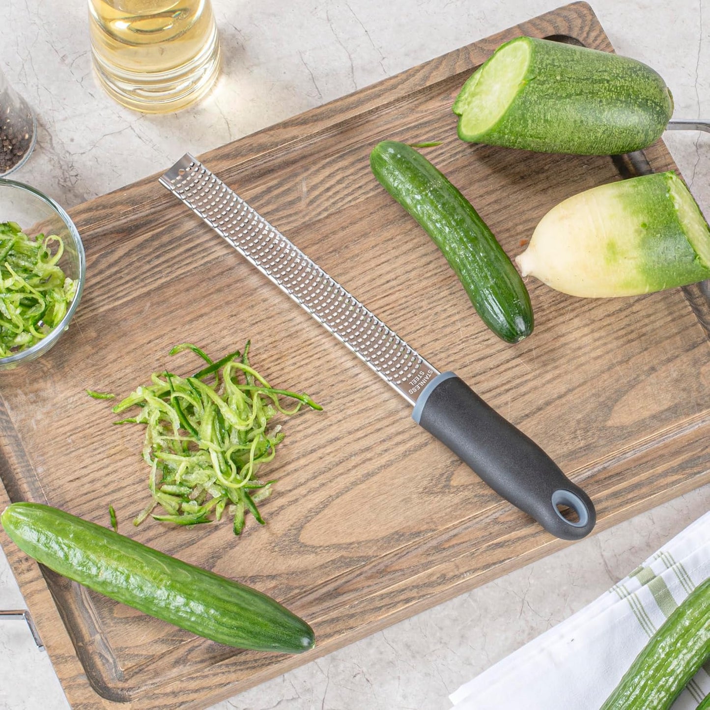 Restaurantware Met Lux 13 Inch Hand Grater 1 Zester Cheese Grater - With Handle For Zesting Lemons And Grating Cheese Stainless Steel And Plastic Rasp Grater