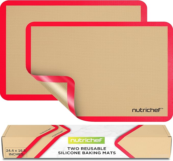 Nutrichef Silicone Baking Mats - 2 Non-stick Food-Grade Silicone Mats - Perfect for Full Baking Pans 24.4 x 16.5 IN - Oven-safe Up to 480 Degrees F - Suitable for Ovens, Freezers, & Dishwashers - Red