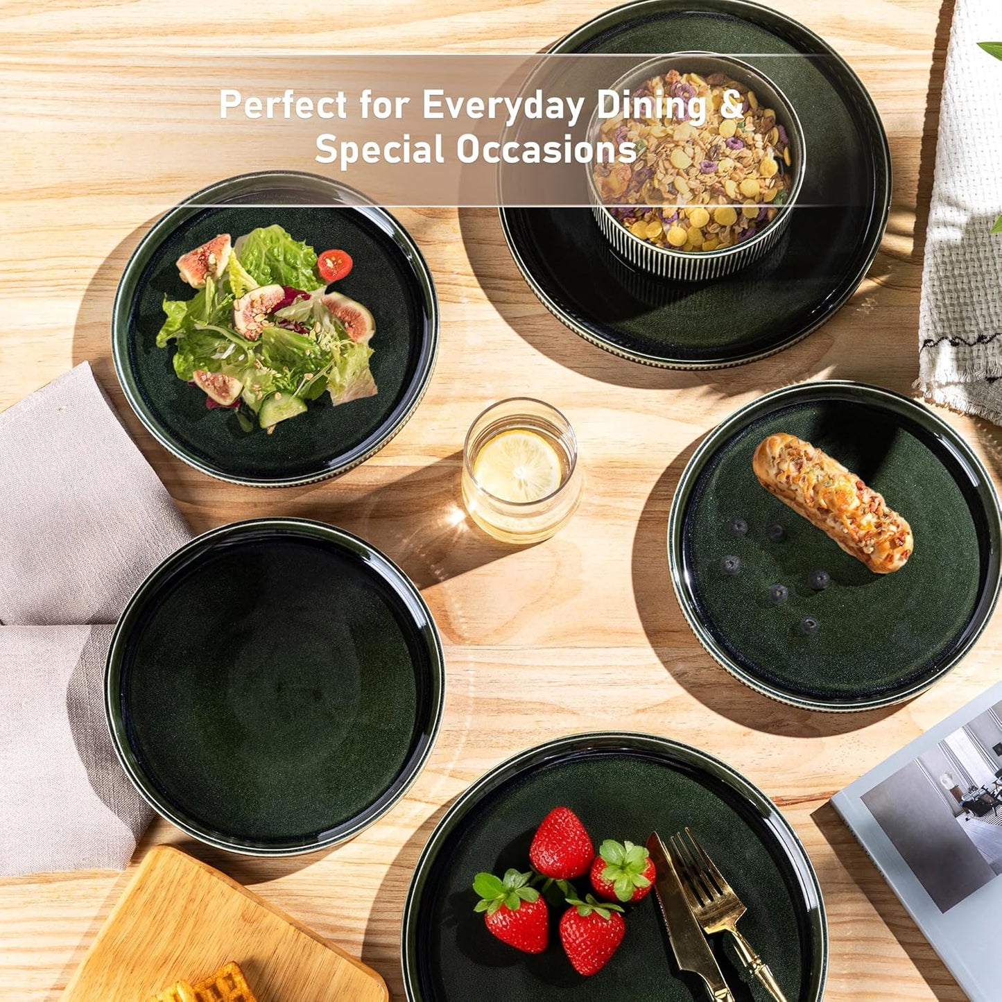 GBHOME Stoneware Dinnerware Sets for 4,Round Reactive Glaze Ceramic Plates and Bowls Set,Highly Scratch Resistant | Dishwasher & Microwave Safe Dishes Set,Service for 4(12Pcs)