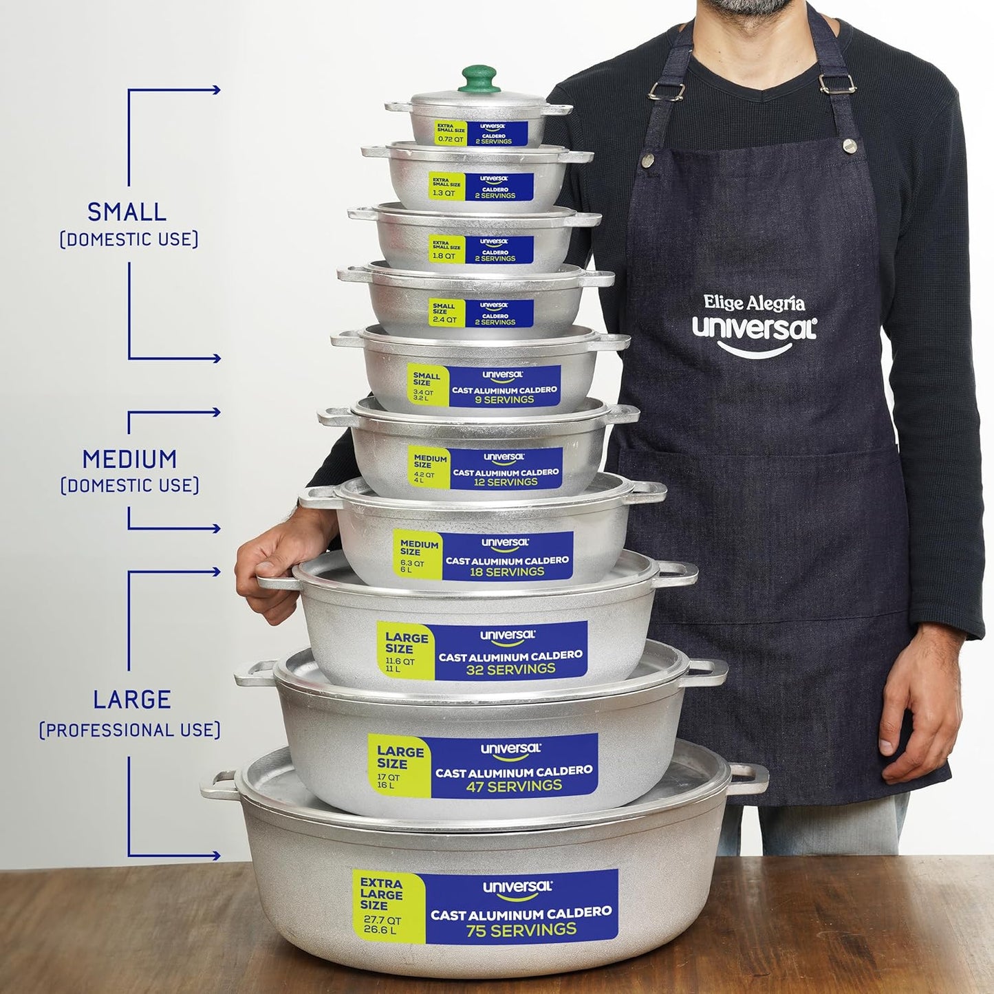 Universal (Extra Small) Caldero 4 Cups - 1.3 QT / 1.2 L, Stainless Aluminum Pot, Even Heat Distribution and Fast Cooking Dutch Oven Pot, Ergonomic Handles, Ideal for Rice, French Fries, and More