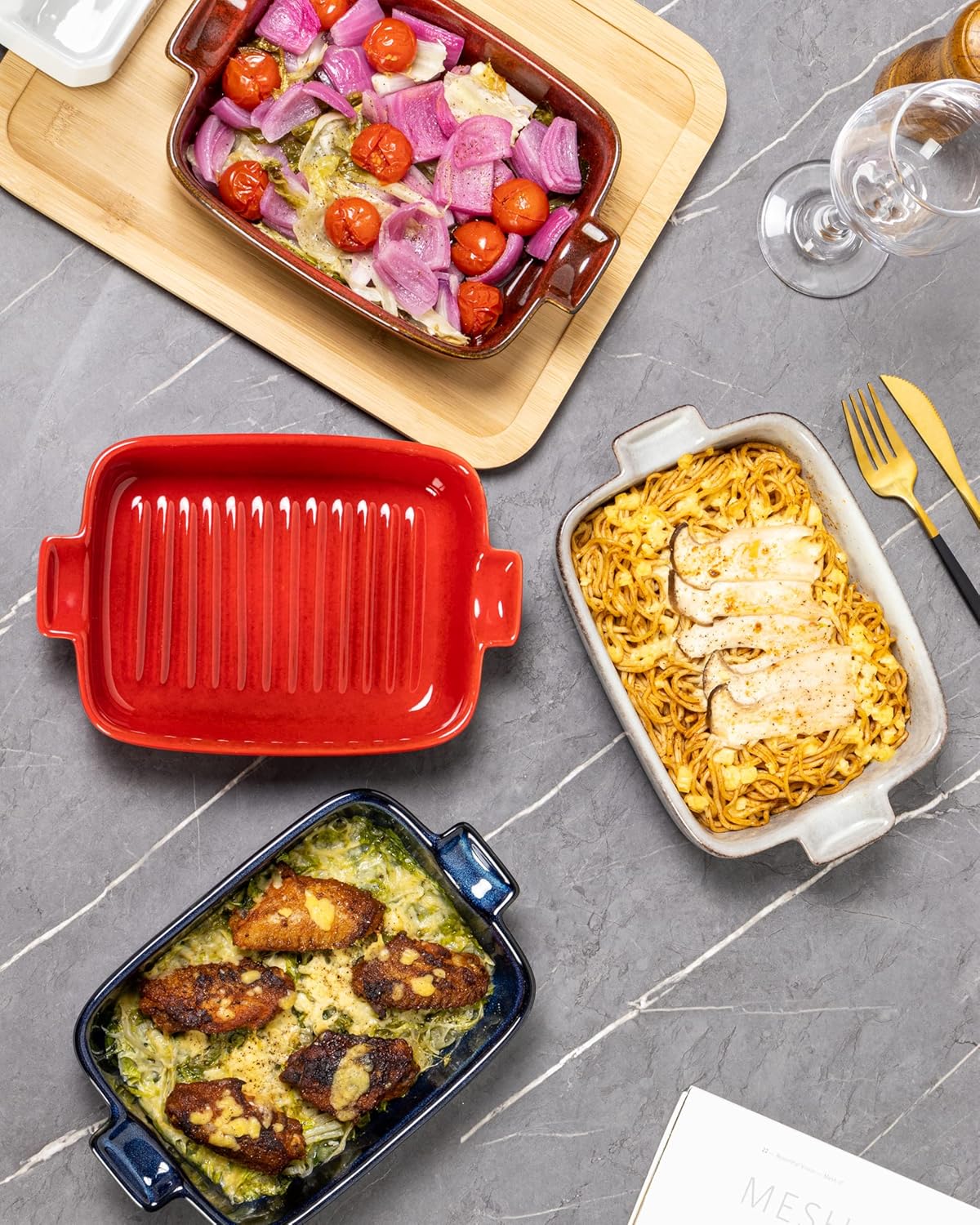 Ceramic Baking Dishes for Oven – Small Rectangular Bakeware Pans for Casserole, Lasagna, Brownies, Side Dishes – Oven Safe Baing Pan with Handles Set of 4