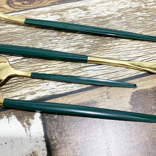 Gugrida 24 pieces Silverware Set - 18/10 Stainless Steel Reusable Utensils Flatware Set, Mirror Cutlery Green Gold Flatware Set, Great for Family Gatherings & Daily Use (Service For 6)