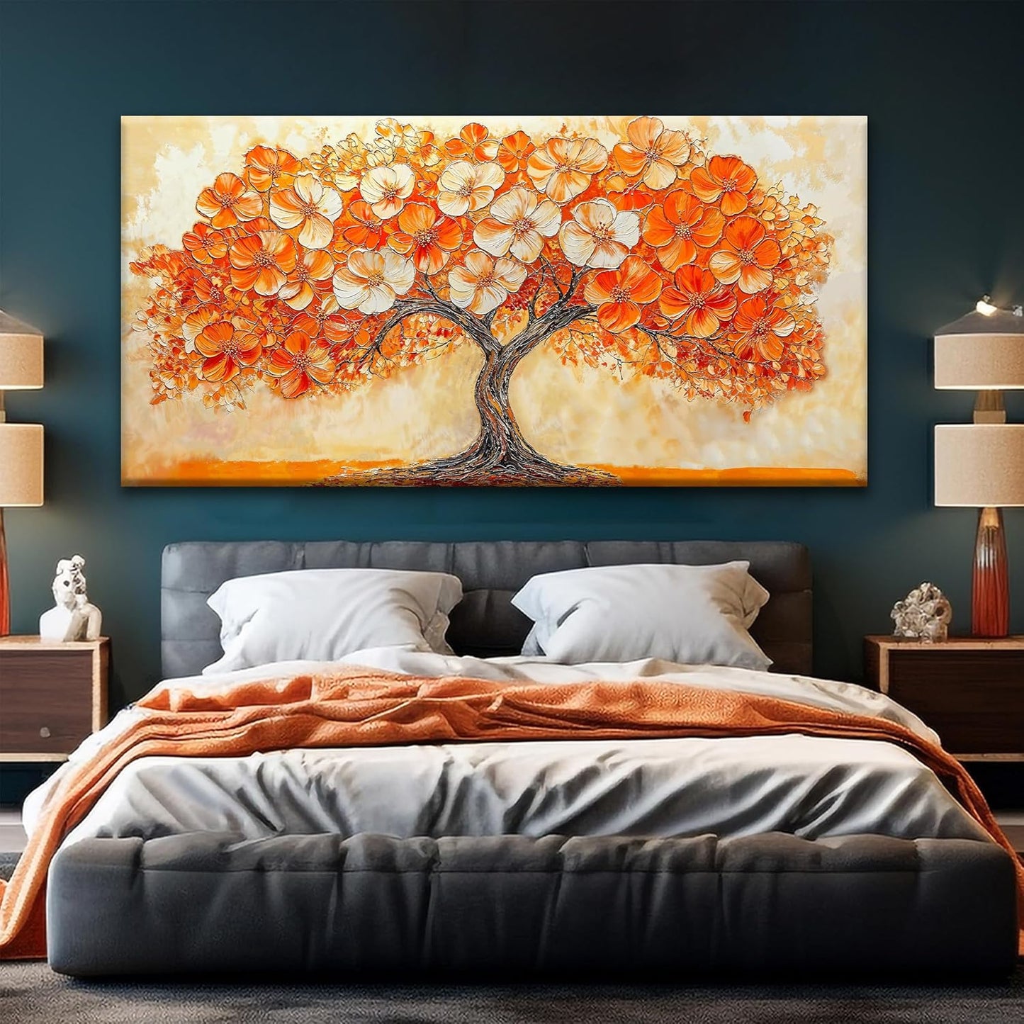 Suconvng Canvas Art Wall Decor Orange Tree Large Wall Art For Living Room Picture Modern Landscape Abstract Artwork Painting Home Wall Decor Bedroom Home Office Prints Artwork 29" X 58"