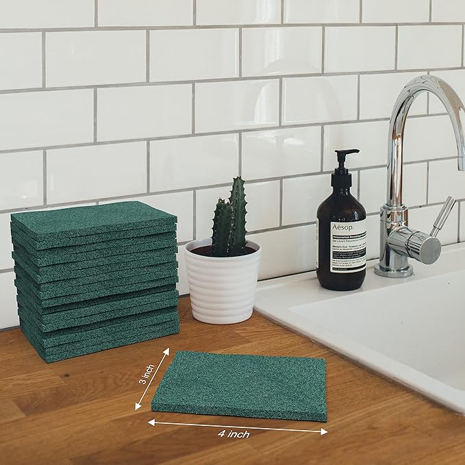 100 Pack Green Scouring Pads 3x4 Inch – Heavy Duty, Non Scratch Scrub Pads Bulk for Kitchen, Dishes, Pots, Pans, Grill & Household Cleaning – Reusable Multipurpose Scrubber Pads