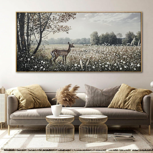 yiijeah Farmhouse Wall Decor - Large Canvas Wall Art Artwork Deer Landscape Vintage Floral Rustic Print Neutral Picture Artwork for Home Living Room Bedroom Office Decoration