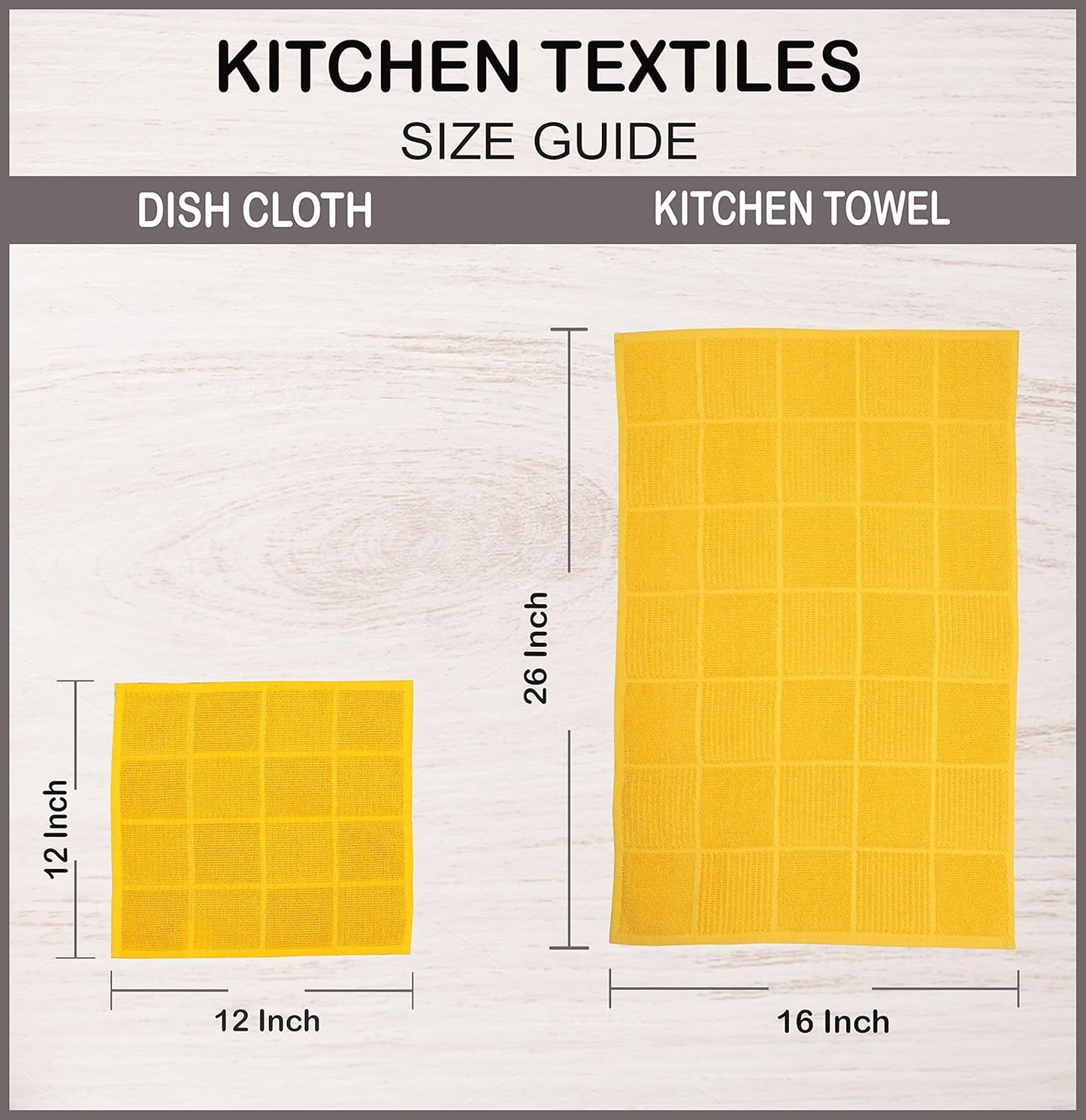 AMOUR INFINI Dish Cloths for Washing Dishes Set of 8 - Highly Absorbent, Super Soft Kitchen Dishcloths - Reusable Quick Dry Dish Rags for Cleaning & Drying Kitchen Linens (12x12 Inch - Yellow)