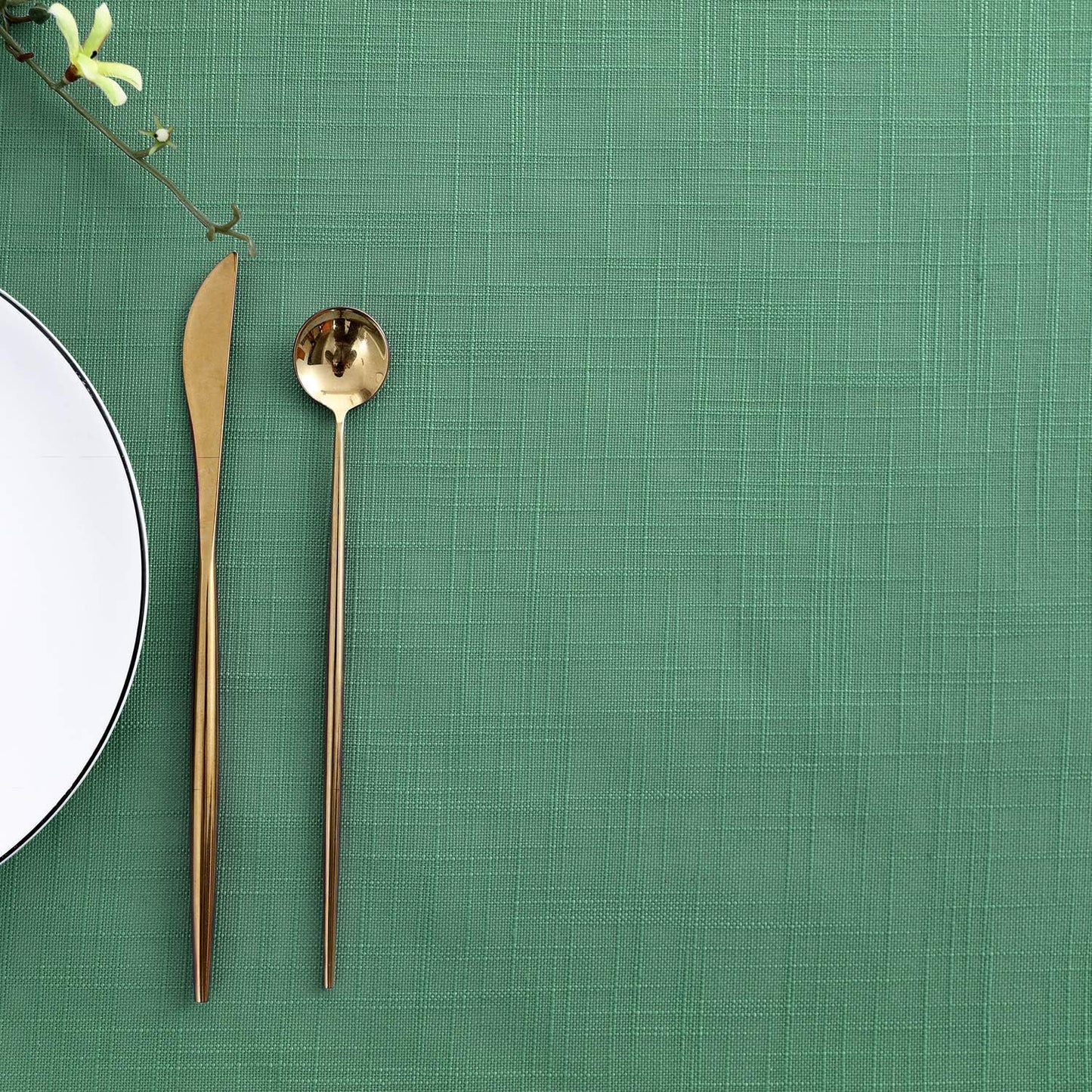 maxmill Lux Faux Linen Table Cloth with Slubby Texture Wrinkle Resistant Anti-Shrink Soft Tablecloth for Kitchen Dining Tabletop for Buffet Banquet Parties Event Dinner Rectangle 52 x 70 Inch Green