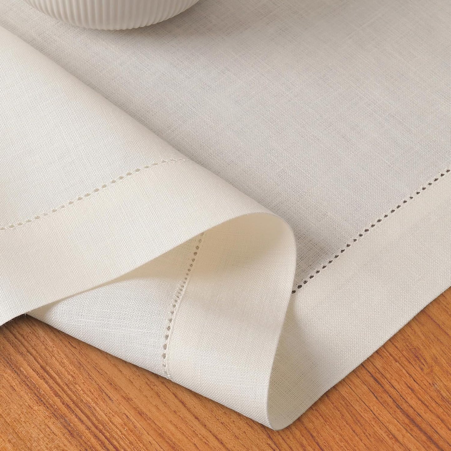 D'Moksha Homes Linen Ivory Table Runner 72 Inches Long - 100% Pure Linen Hemstitch Table Runner 14 x 72 Inch for Dresser, Dining, Fall, Autumn and Halloween - Classic Hemstitch