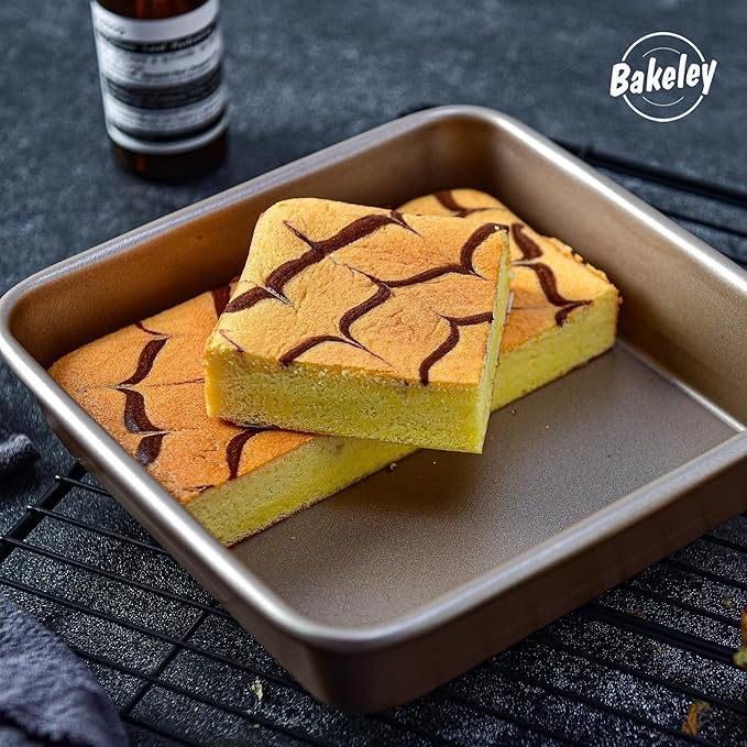 7-Inch Nonstick Square Cake Pan with Removable Bottom, Baking and Roasting Pan for Bread or Brownies 7.9" x 7.9" X 1.8" (Champagne Gold)