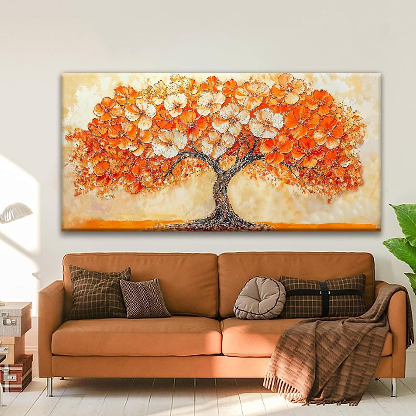 Suconvng Canvas Art Wall Decor Orange Tree Large Wall Art For Living Room Picture Modern Landscape Abstract Artwork Painting Home Wall Decor Bedroom Home Office Prints Artwork 29" X 58"