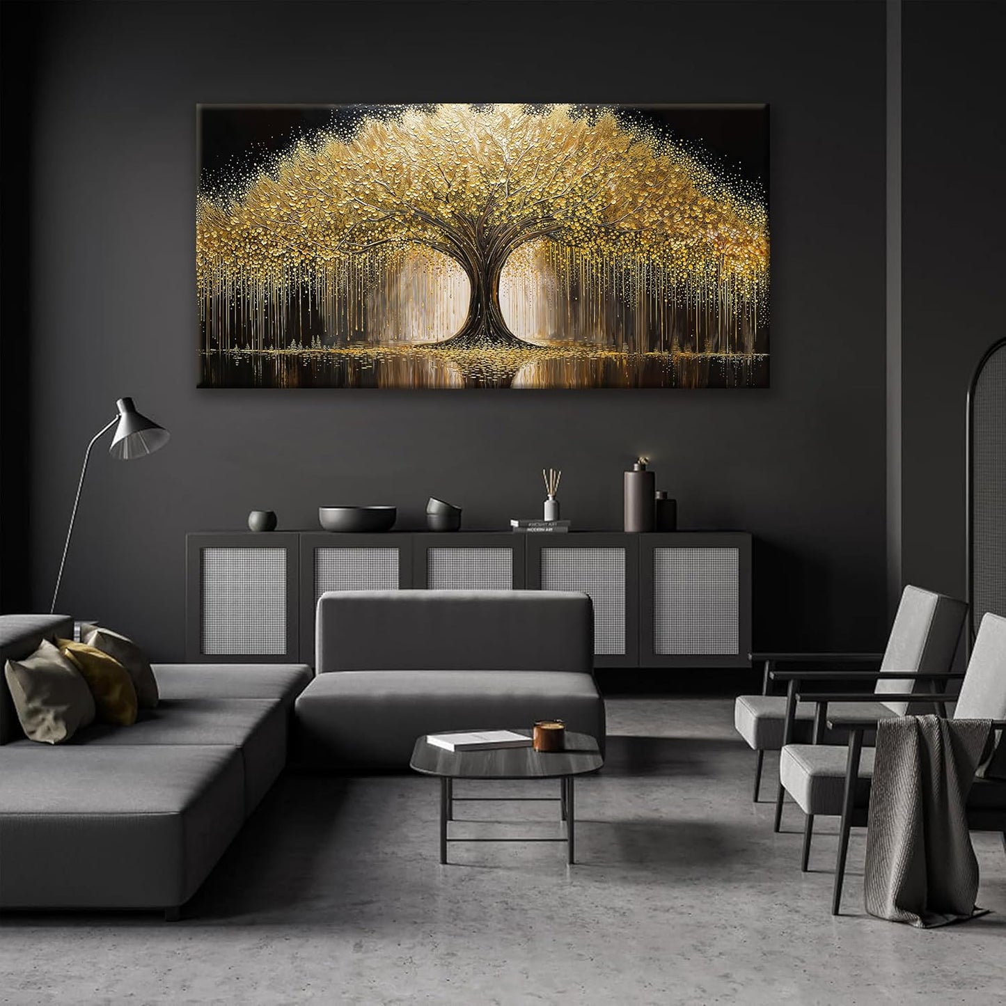 Large Golden Tree Of Life Wall Art Decor Modern Ready To Hang Room Wall Decor Large Wall Art For Living Room Kitchen Office Bedroom Canvas Prints Decor 29x58 Inch