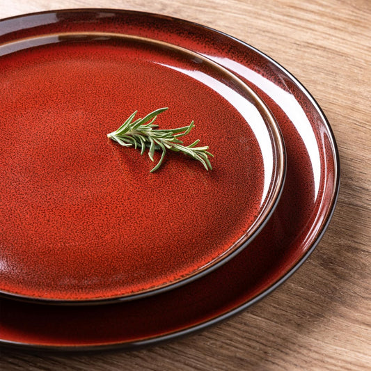 LeRatio Ceramic Dinnerware Sets for 4,Porcelain Plates and Bowls Sets,Handmade Reactive Glaze Dishes Set,Chip Resistant and Scratch Resistant | Oven&Dishwasher & Microwave Safe,Service for 4-Red