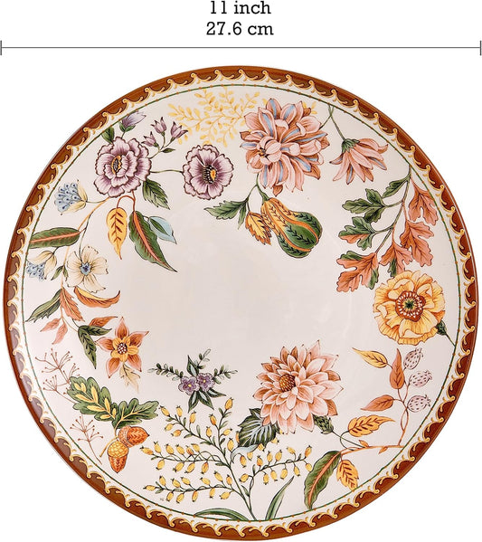 Bico Blooming Moment Dinner Plates Set of 4, 11 Inch Large Ceramic Plates for Pasta, Steak, Stylish Serving Dishes, Microwave and Dishwasher Safe, Gift for Housewarming and Thanksgiving