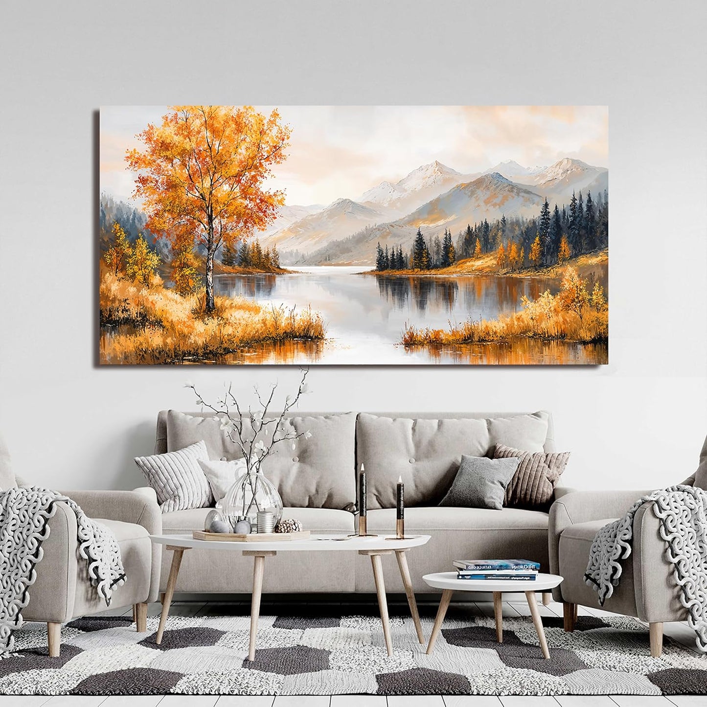 Large Wall Art Decor Art Work for Wall Decor Yellow Botanical Wall Art Prints Oversized Vintage Landscape Wall Art Decorations Lakeside Art Work for Walls Bedroom Ofiice Decor Aesthetic 29" X 58"