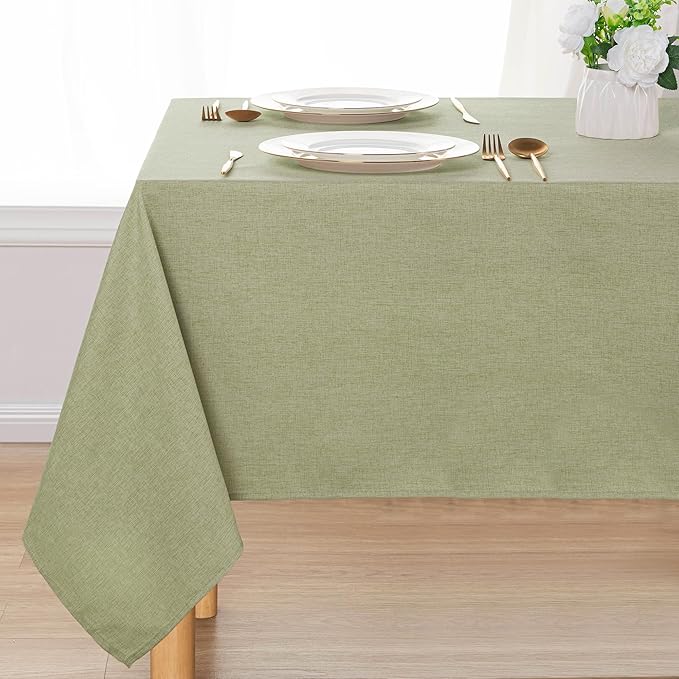 DWCN Faux Linen Tablecloth Rectangle - Fabric Waterproof Spill-Proof Wrinkle and Stain Resistant Tablecloths Decorative Farmhouse Table Cover for Kitchen Dining Party, 60 x 120 Inch, Sage Green