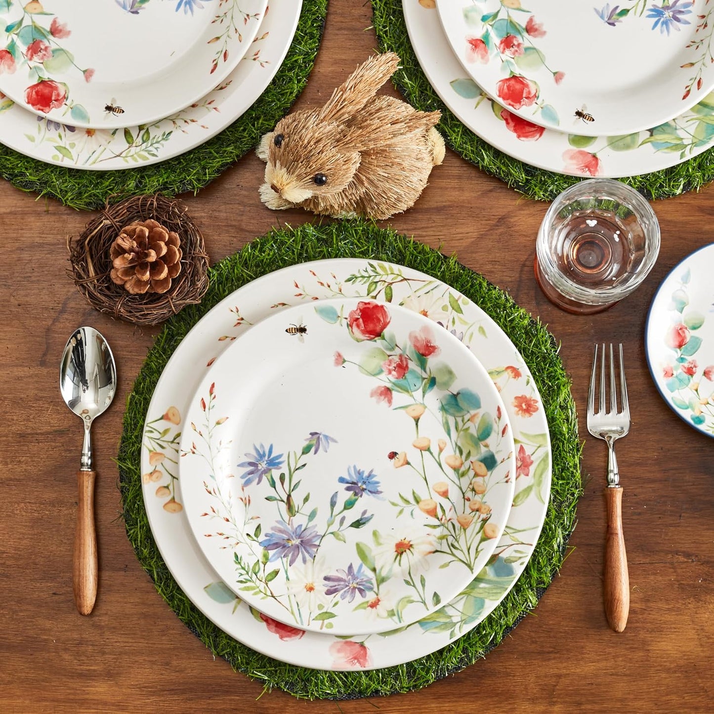 Bico Summer Provence Dinner Plates Set of 4, 11 Inch Large Ceramic Plates for Pasta, Steak, Stylish Serving Dishes, Microwave and Dishwasher Safe, Gift for Housewarming and Thanksgiving