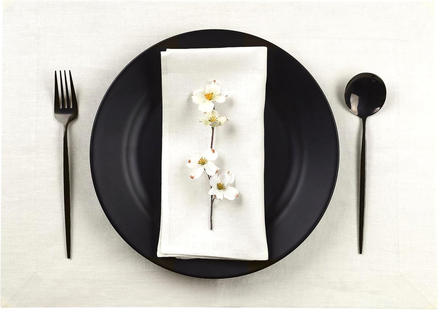 D'Moksha Homes Linen Ivory Placemats Set of 4-100% Pure Linen Placemats 14 x 19 Inch for Fall, Autumn and Halloween - Handcrafted and Machine Washable