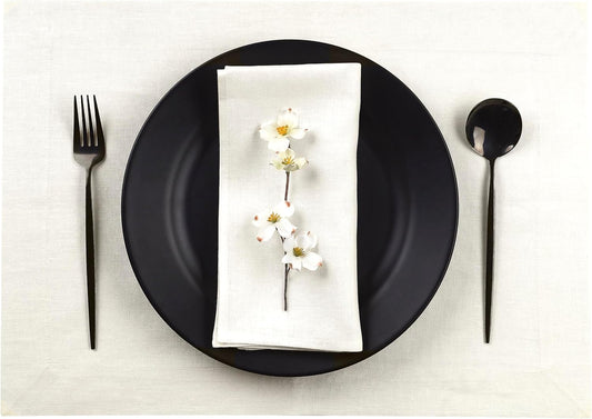 D'Moksha Homes Linen Ivory Placemats Set of 4-100% Pure Linen Placemats 14 x 19 Inch for Fall, Autumn and Halloween - Handcrafted and Machine Washable