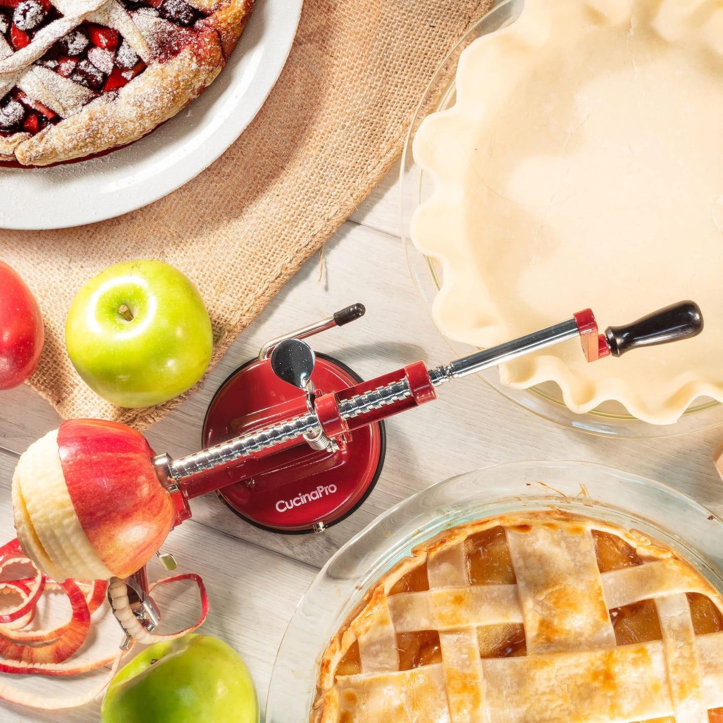 Apple Peeler and Corer - Durable Heavy Duty Chrome Cast Iron w Powerful Countertop Suction, Hand Crank for Fruits, Potatoes or Veggies, Picking Season- Pie Dessert Baking, Must Have Kitchen Essential