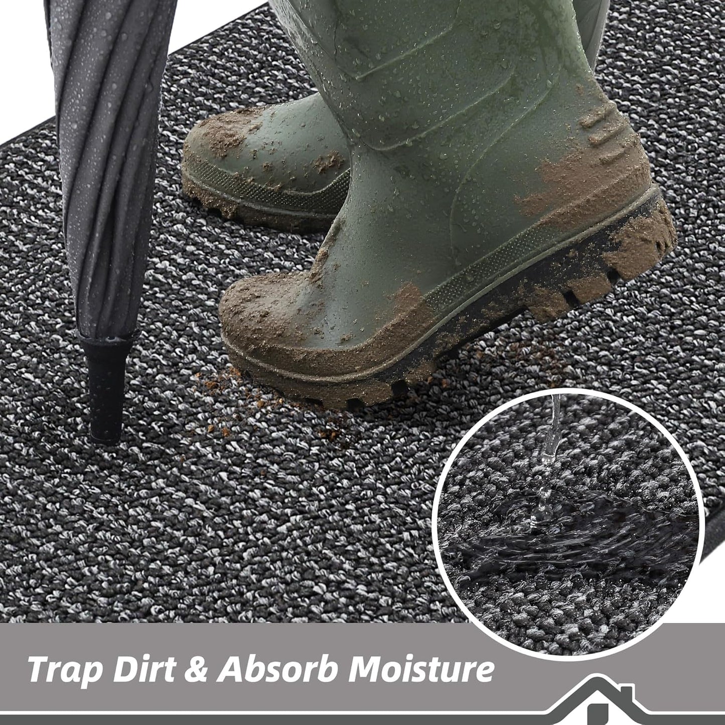 BEQHAUSE Dirt Trapper Door Mat 20" x 48", Non-Slip Washable Doormats Entrance Mat, Dirt Resistant and Absorbent Welcome Mat, Low Profile Floor Mats for Front Back Door and Entryway, Charcoal